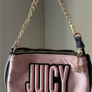 Juicy Couture Pink and Black Shoulder Bag with Gold Chain